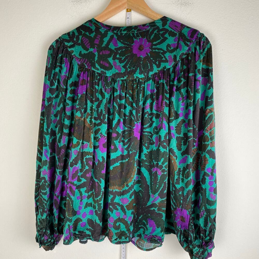 Velvet Graham Spencer Reeve Peasant Blouse Green Floral Small - Picture 13 of 16